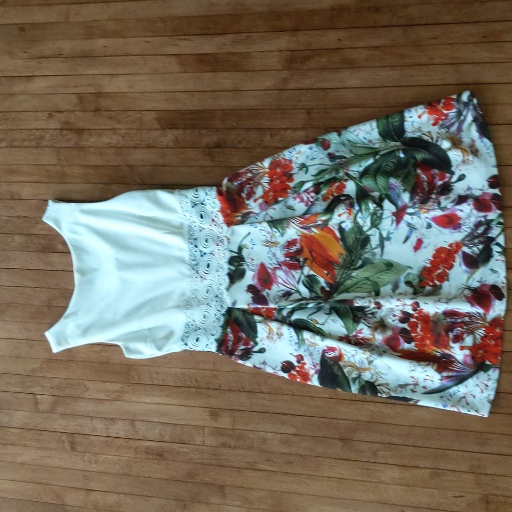 COPY - Ted Baker London White and Floral Dress Size 6